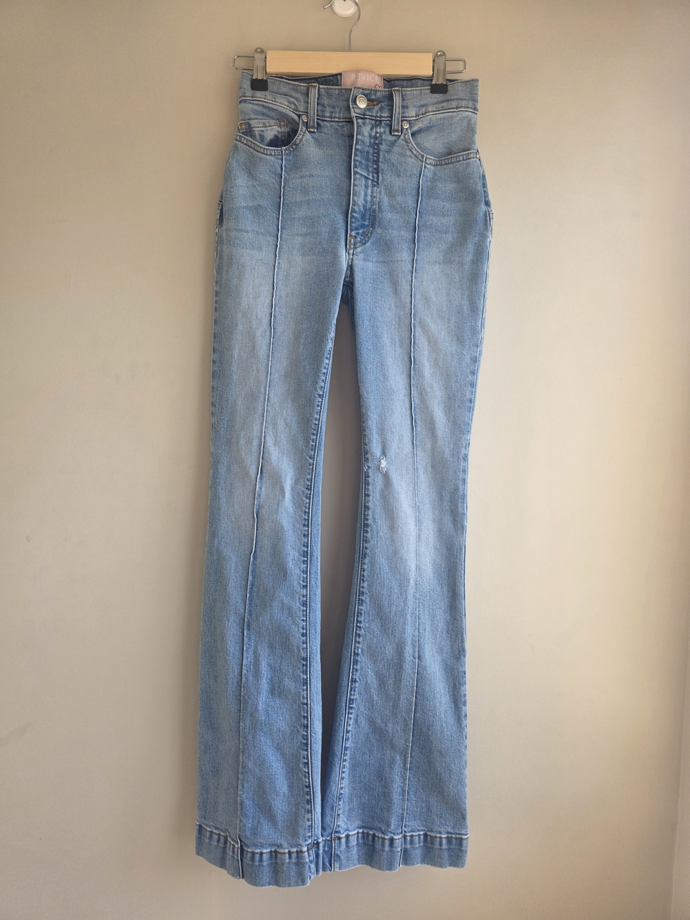 Revice High Rise Flare Jeans Size 27 Light Wash Front Seam Star Back - Picture 3 of 14
